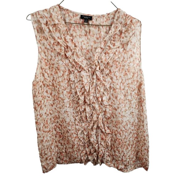 Talbots Tops - Talbots Womens Silk Blouse Top Size 14 Beige Printed Ruffle Sleeveless Fairy